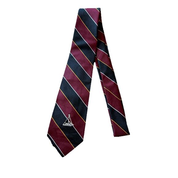 Brooks Brothers Red Blue Repped Striped Tie 100% Silk Embroidered Sailboat RARE! - Picture 1 of 5
